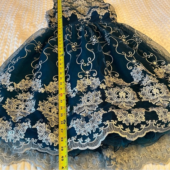 Chi Chi London Reign or Shine Teal Metallic Lace Sleeveless Midi Prom Dress 10 - Picture 9 of 13